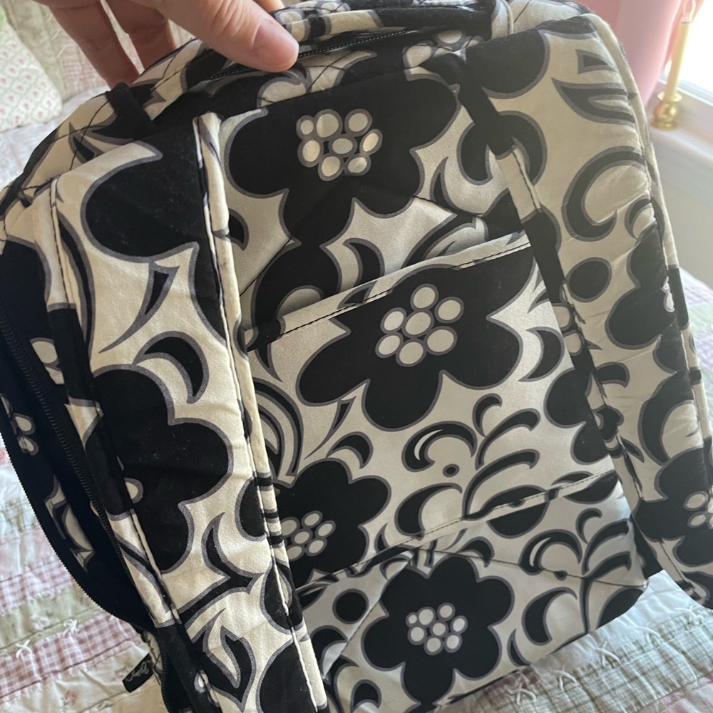 Vera Bradley Black and White Quilted Floral Backpack - Picture 2 of 7